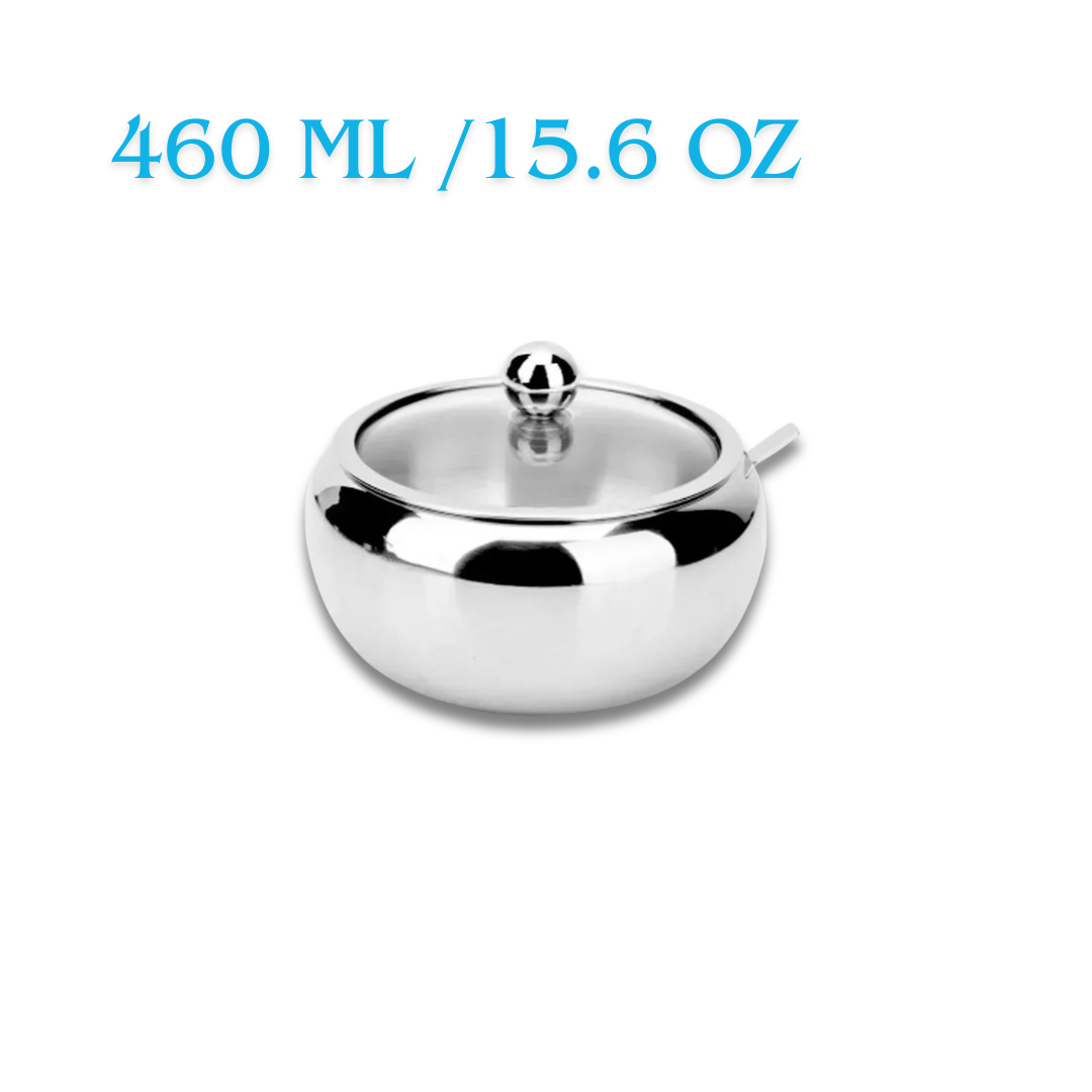 Stainless Steel Sugar Bowl with Lid & Spoon | Drum-Shaped, Save Time & Space