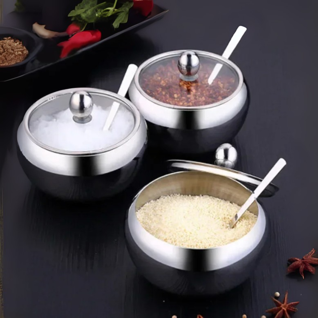 Stainless Steel Sugar Bowl with Lid & Spoon | Drum-Shaped, Save Time & Space