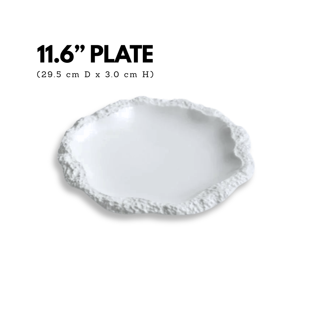 Irregular Rim Ceramic Plate Collection | White Serving Dishes for Salads & Pasta