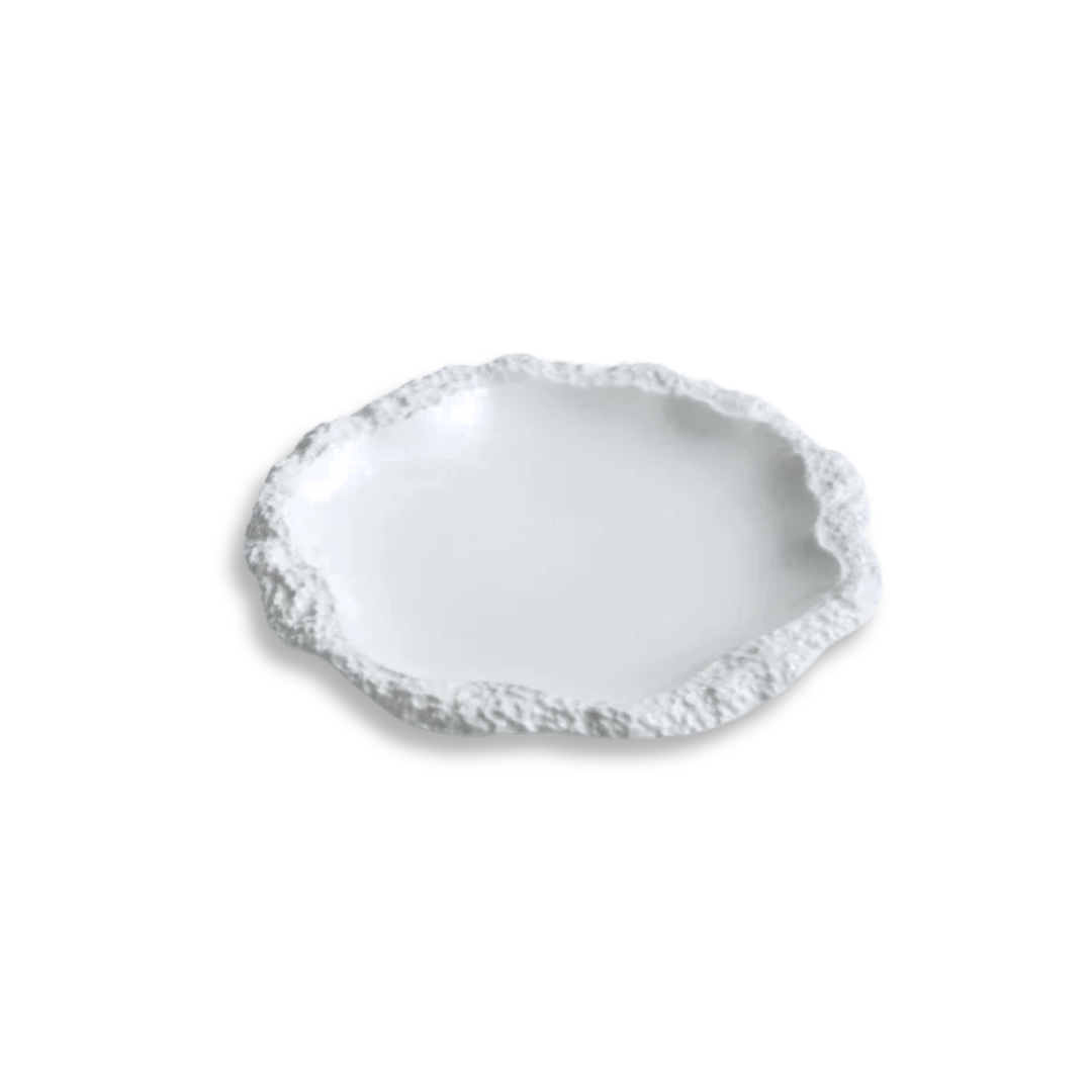 Irregular Rim Ceramic Plate Collection | White Serving Dishes for Salads & Pasta