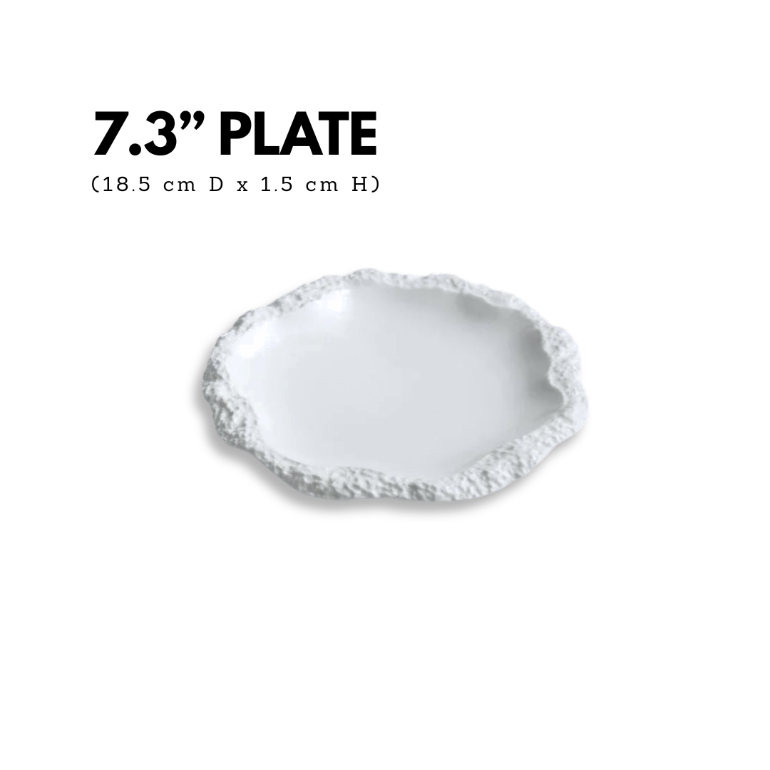 Irregular Rim Ceramic Plate Collection | White Serving Dishes for Salads & Pasta