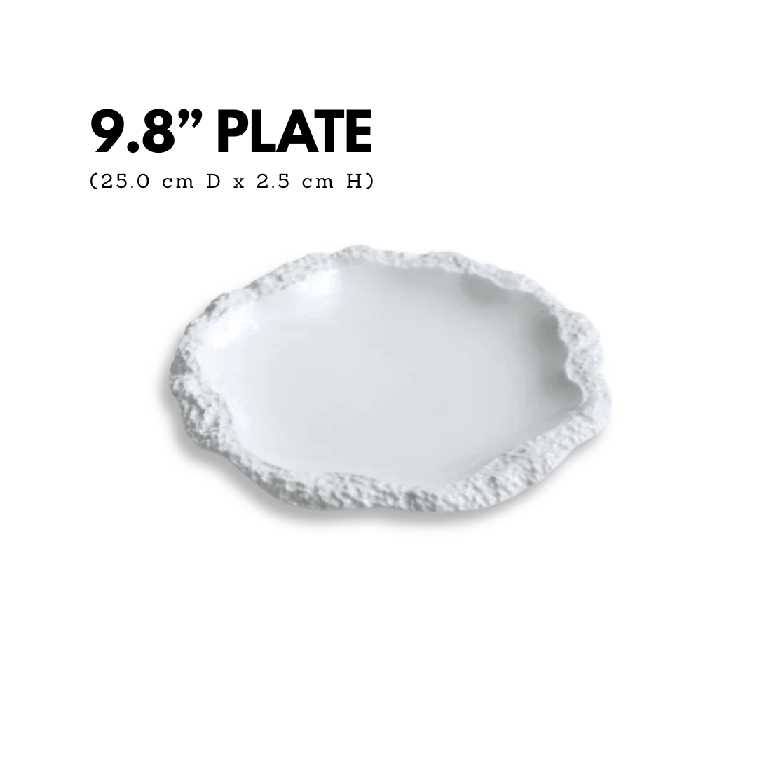 Irregular Rim Ceramic Plate Collection | White Serving Dishes for Salads & Pasta