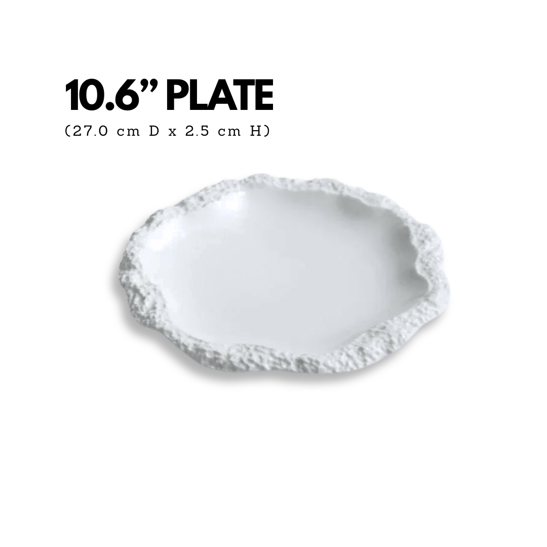 Irregular Rim Ceramic Plate Collection | White Serving Dishes for Salads & Pasta