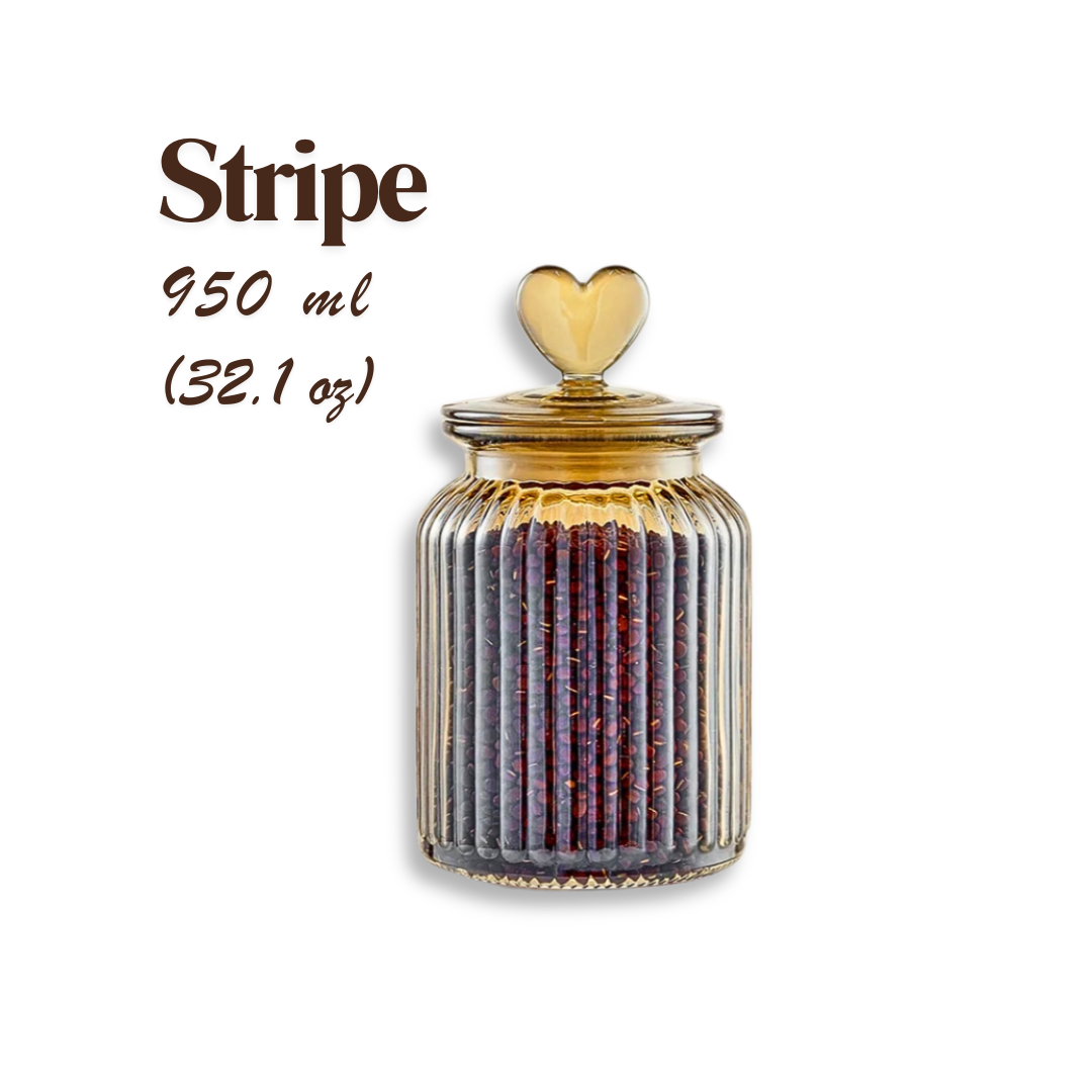 Amber Glass Airtight Food Storage Jars with Heart Lid | 4 Pattern Options
