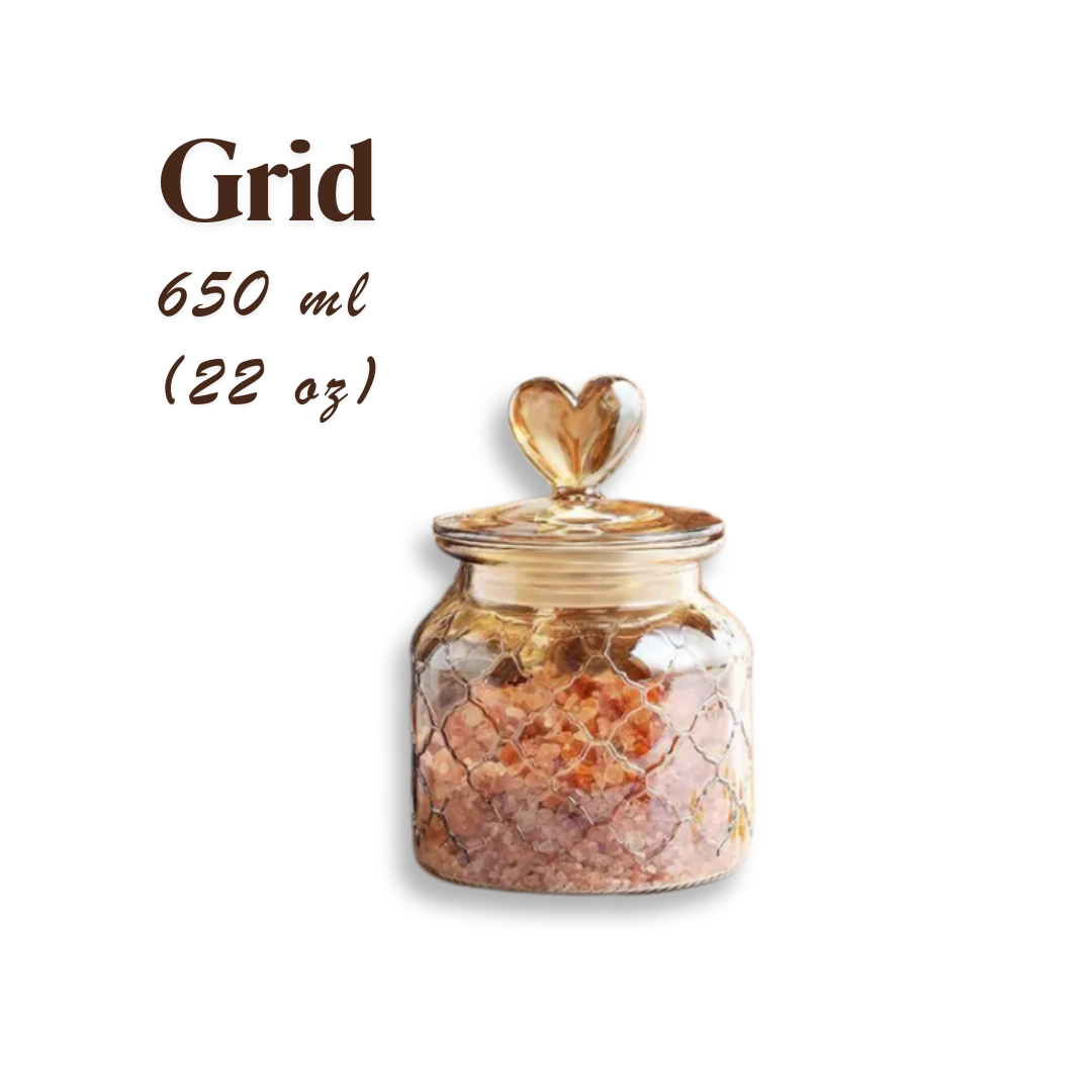 Amber Glass Airtight Food Storage Jars with Heart Lid | 4 Pattern Options