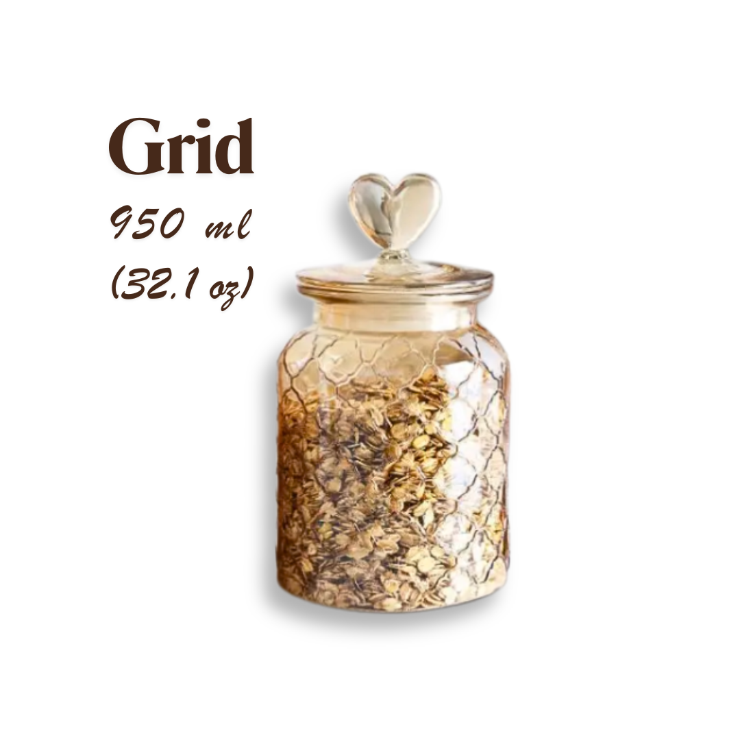 Amber Glass Airtight Food Storage Jars with Heart Lid | 4 Pattern Options