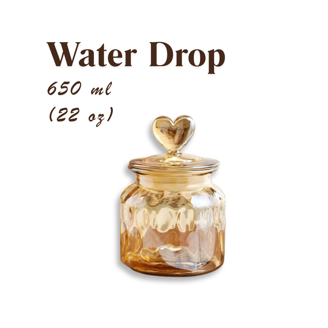 Amber Glass Airtight Food Storage Jars with Heart Lid | 4 Pattern Options