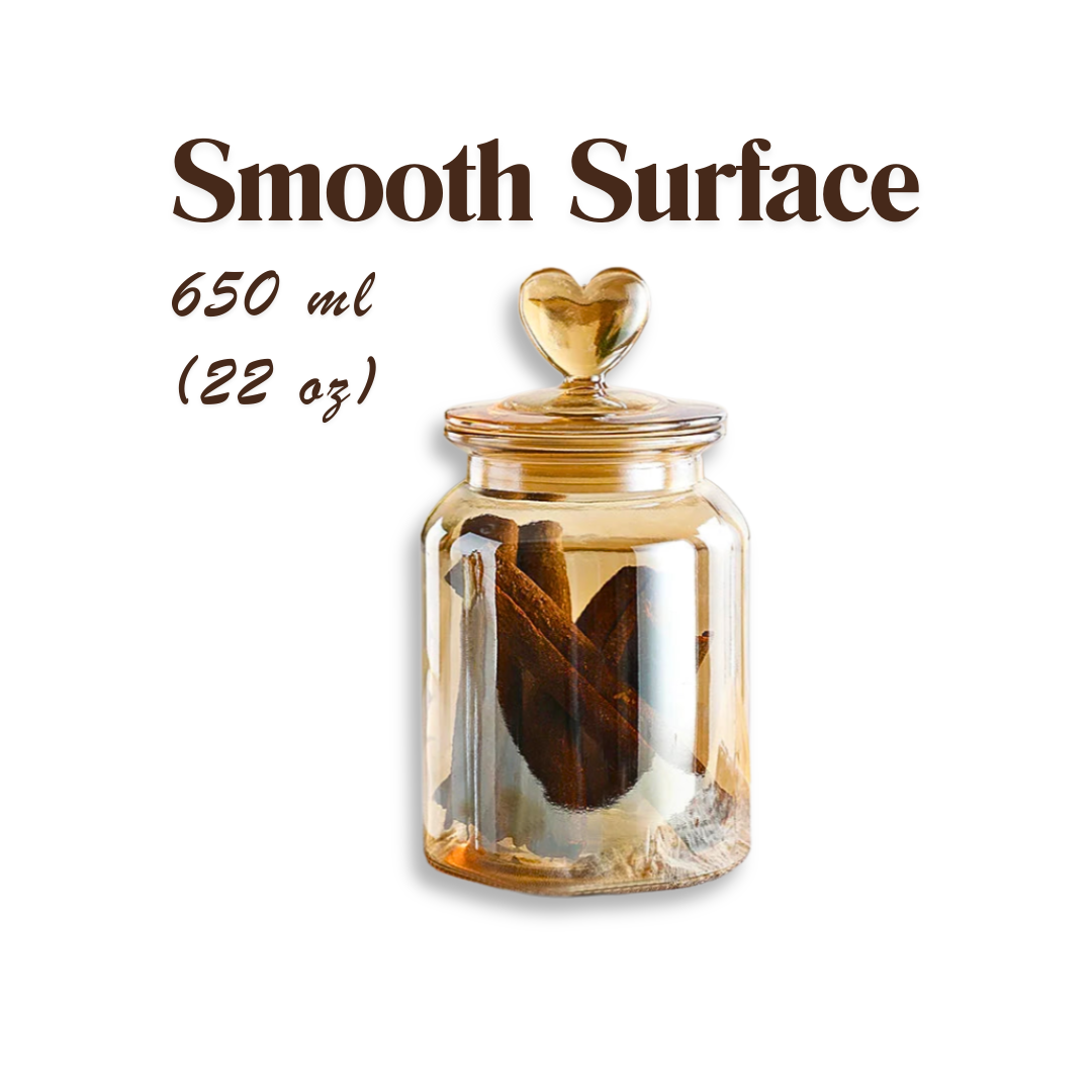 Amber Glass Airtight Food Storage Jars with Heart Lid | 4 Pattern Options