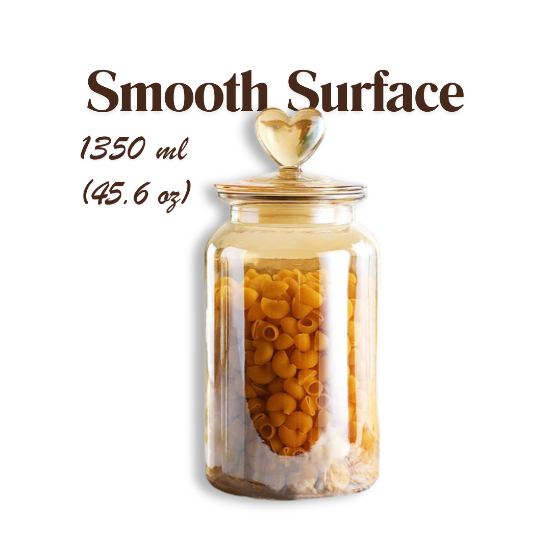 Amber Glass Airtight Food Storage Jars with Heart Lid | 4 Pattern Options