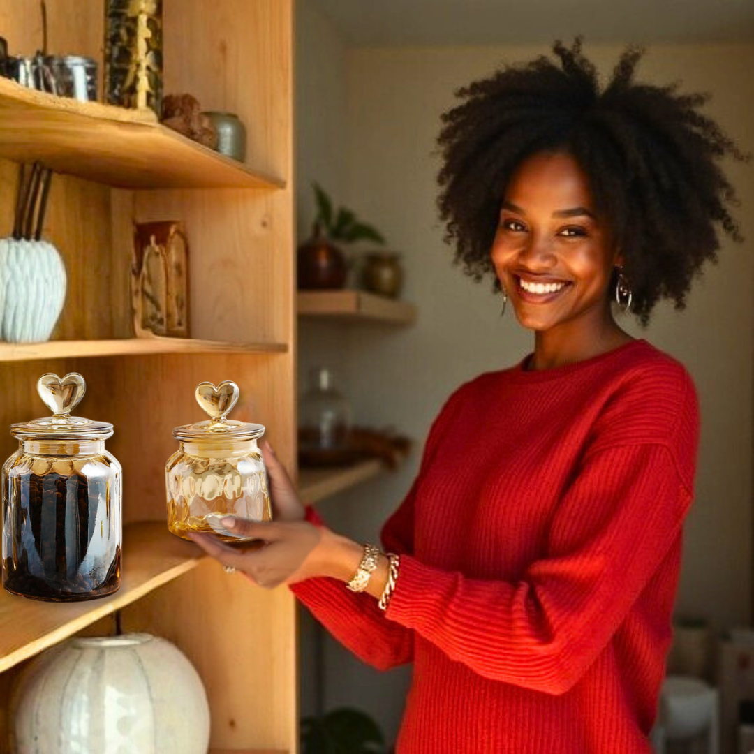Amber Glass Airtight Food Storage Jars with Heart Lid | 4 Pattern Options