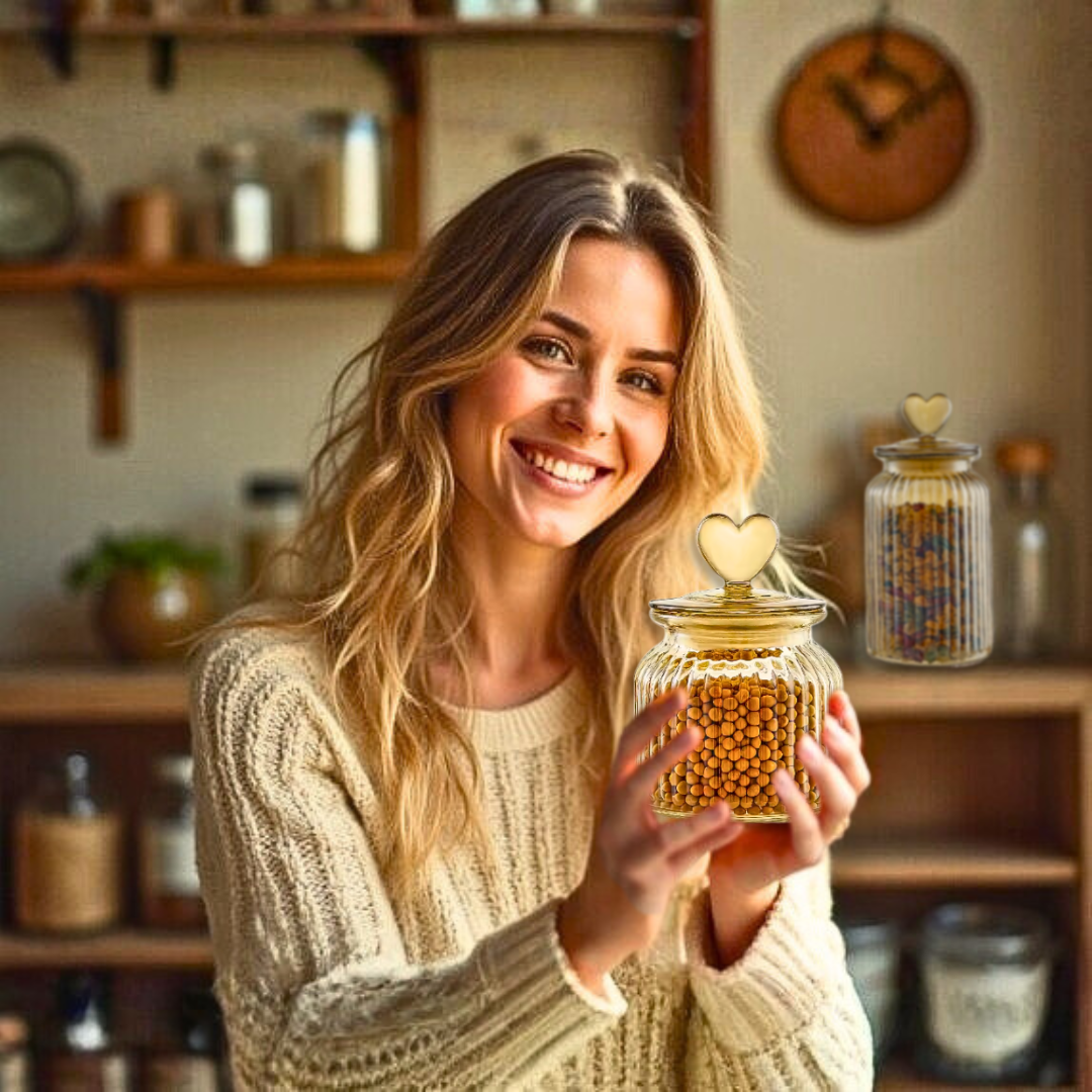 Amber Glass Airtight Food Storage Jars with Heart Lid | 4 Pattern Options